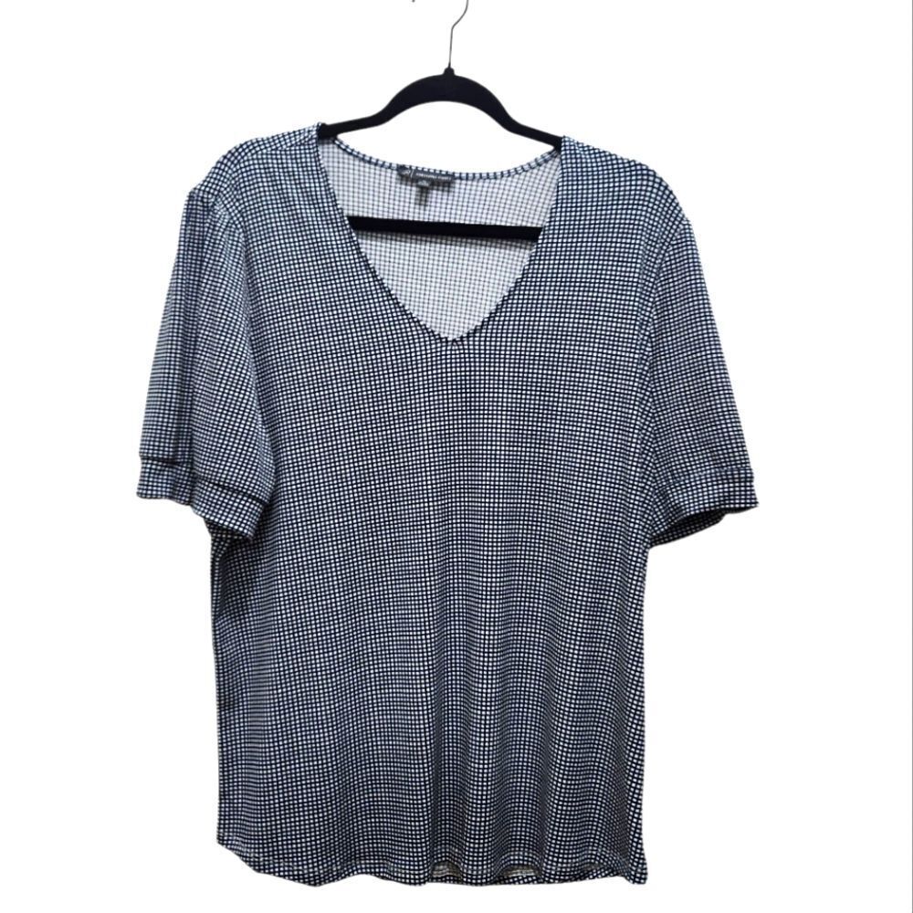 Adrianna Papell Pullover Top Black White Window Panel Checkers Puff Sleeve Sz XL
